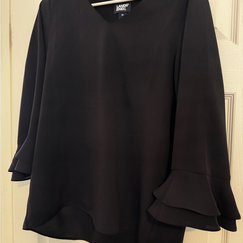 Lands' End Women's Navy Ruffle Sleeve Top